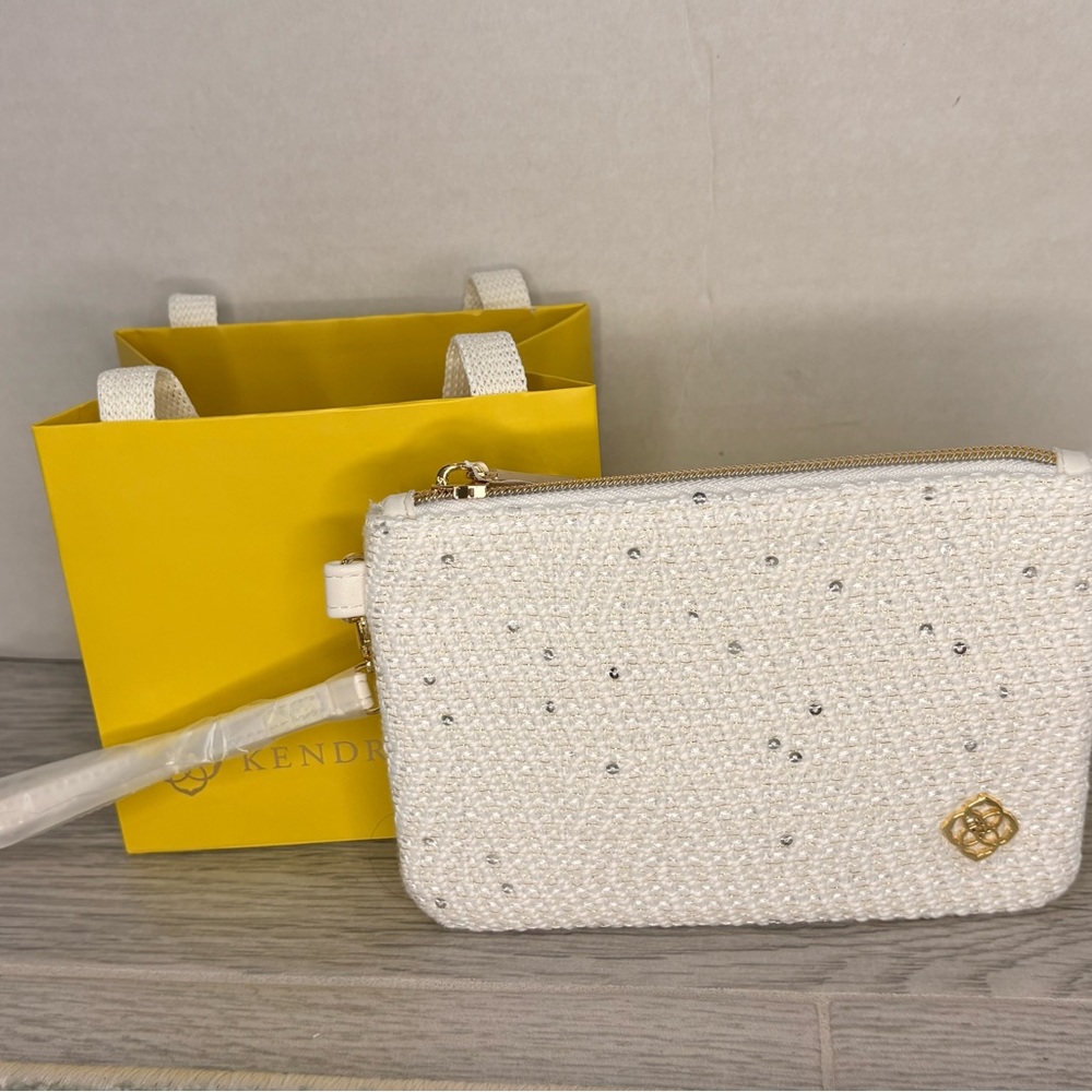 Kendra Scott White Wristlet Clutch with Gold Accents